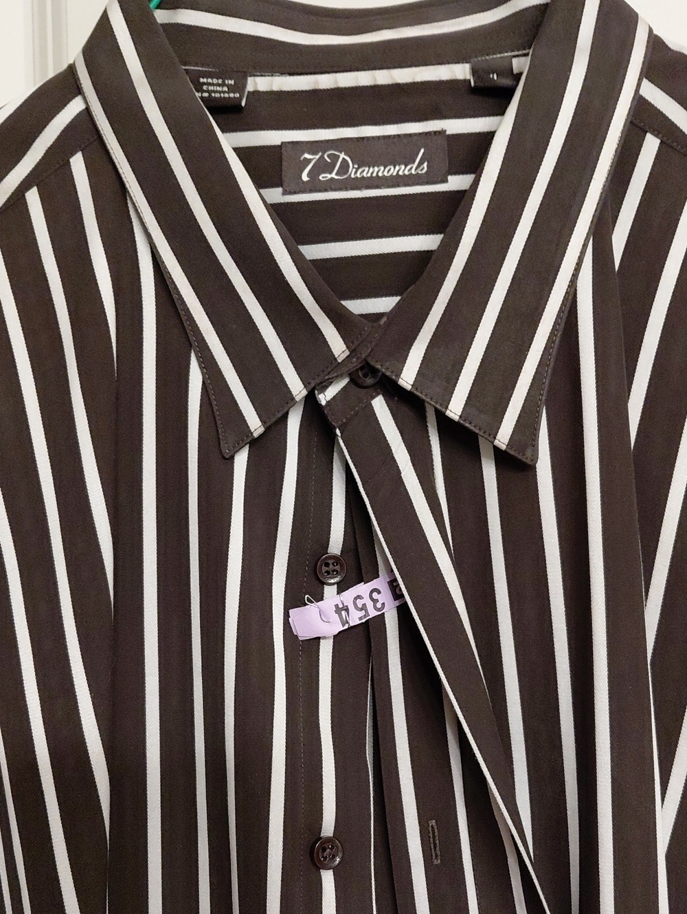 7 Diamonds Men's Brown & White Vertical-Stripe Button Down Shirt